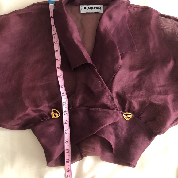 Vintage Lili Crepon Sheer Plum Bat Wing Blouse - Picture 7 of 9